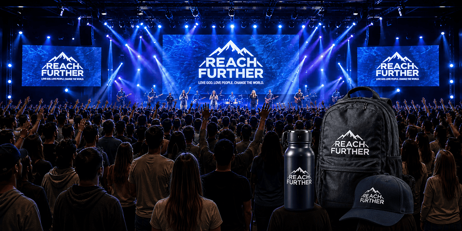 Reach Further church stage with coordinated promotional products